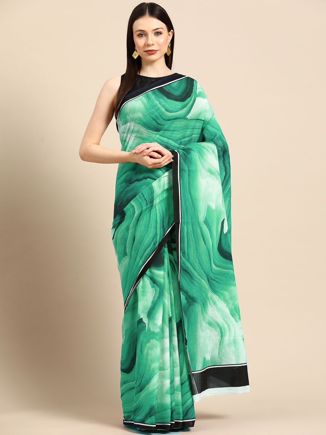 

BUTA BUTI Abstract Printed Pure Cotton Saree, Green