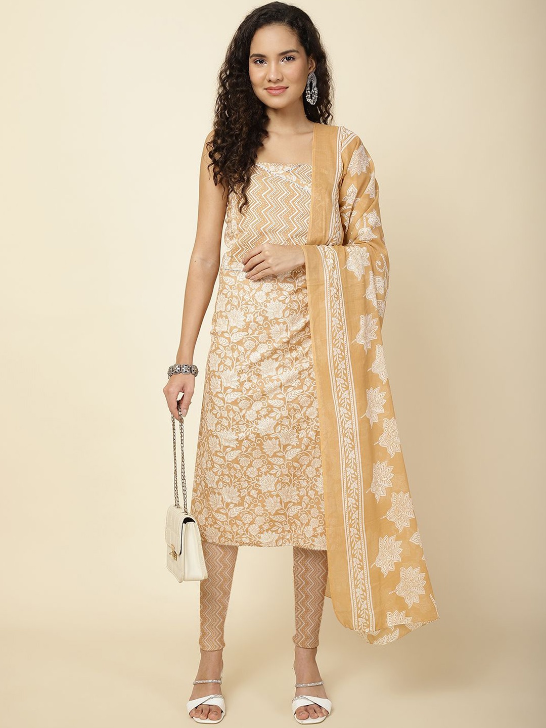 

Meena Bazaar Printed Unstitched Dress Material, Peach