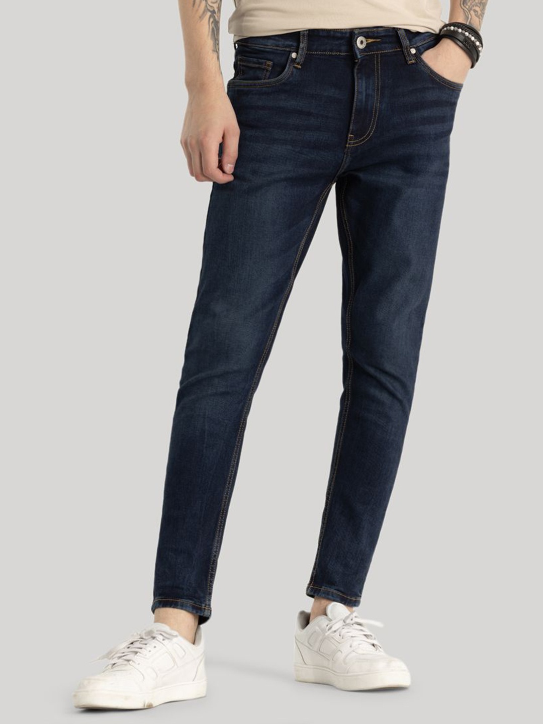 

Snitch Men Narrow Skinny Fit Light Fade Stretchable Jeans, Navy blue
