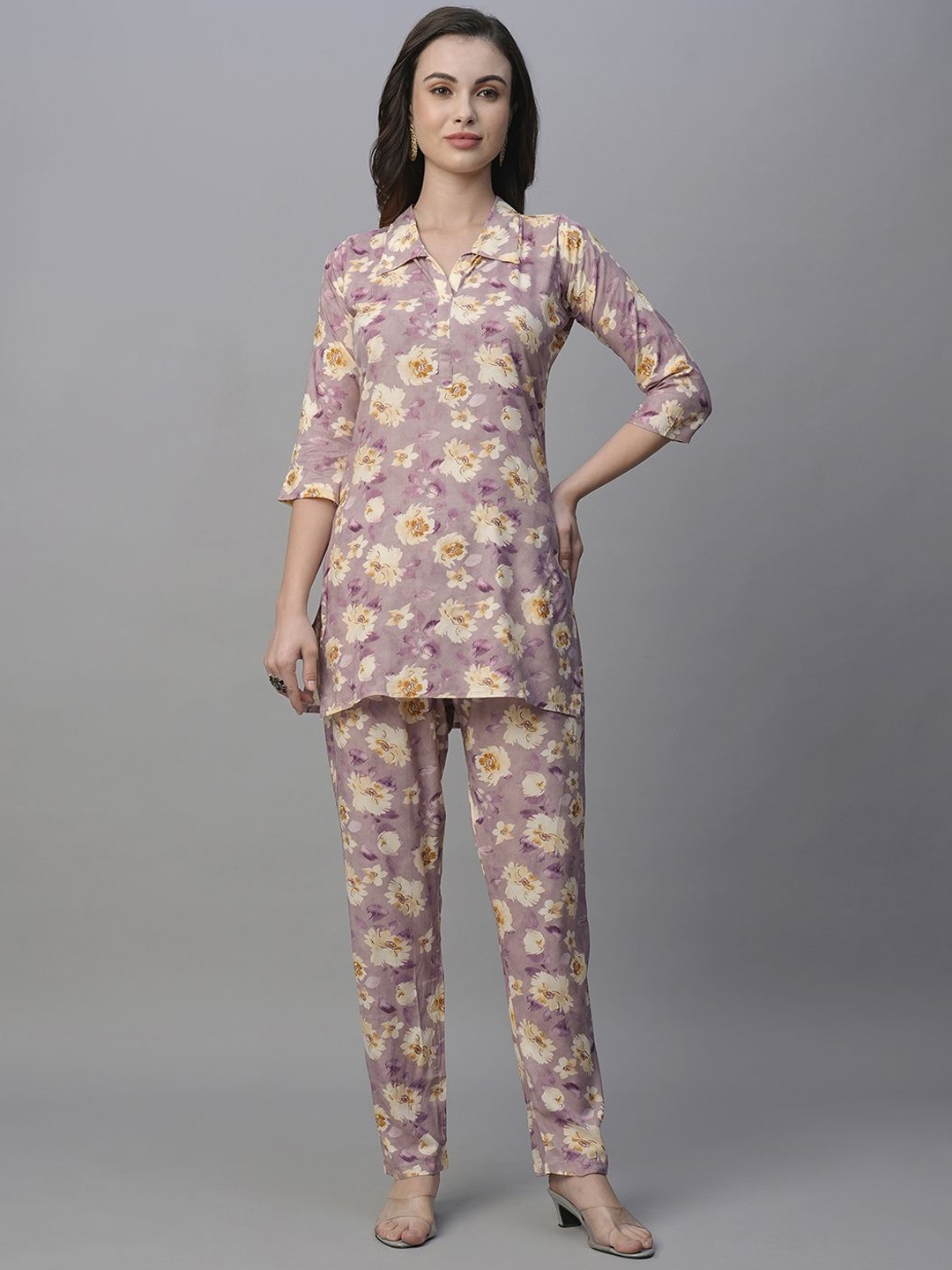 

KALINI Printed Tunic With Trousers Co-Ords, Purple