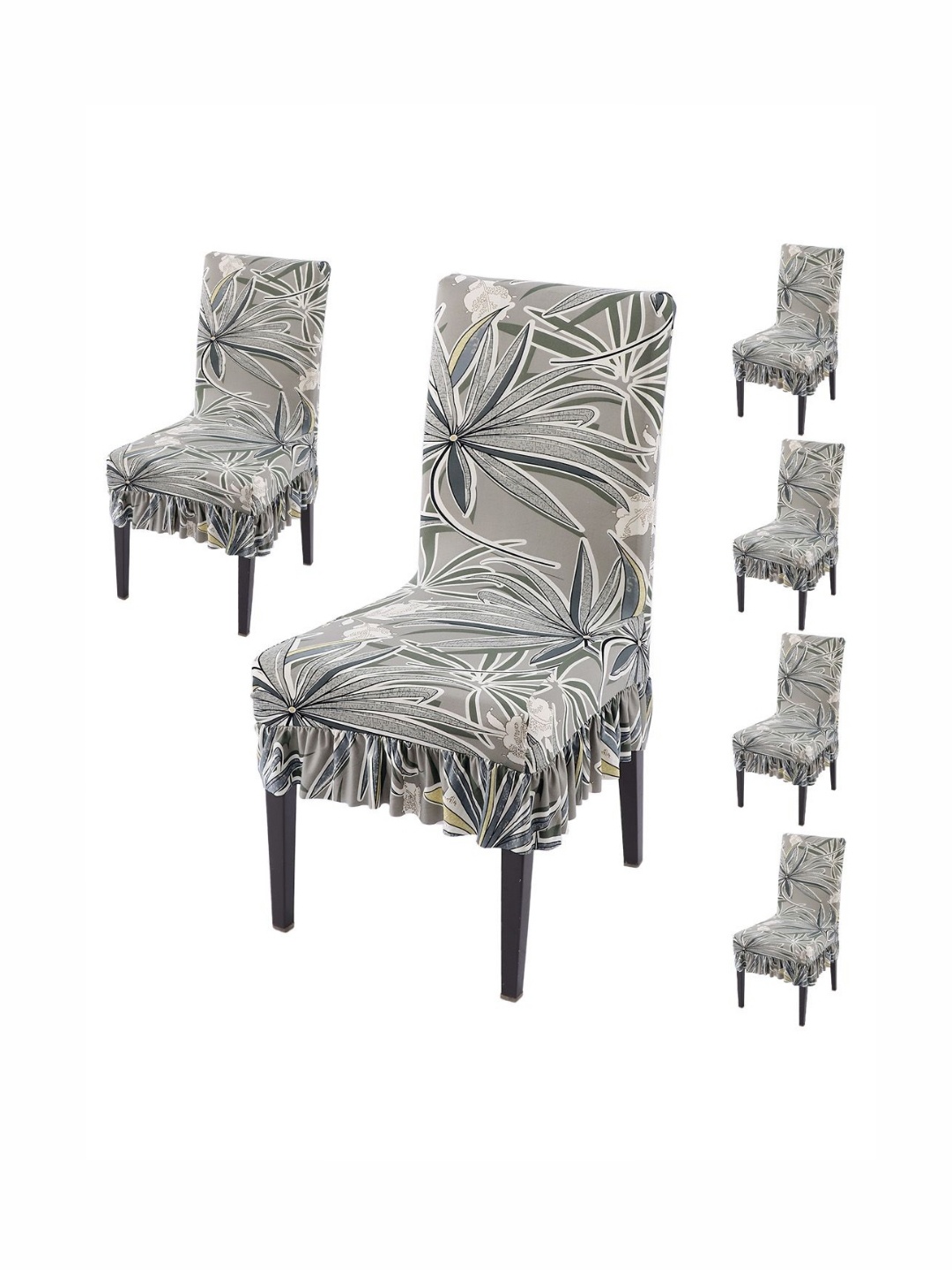 

HOKIPO Set Of 6 Grey Printed Frill Chair Covers