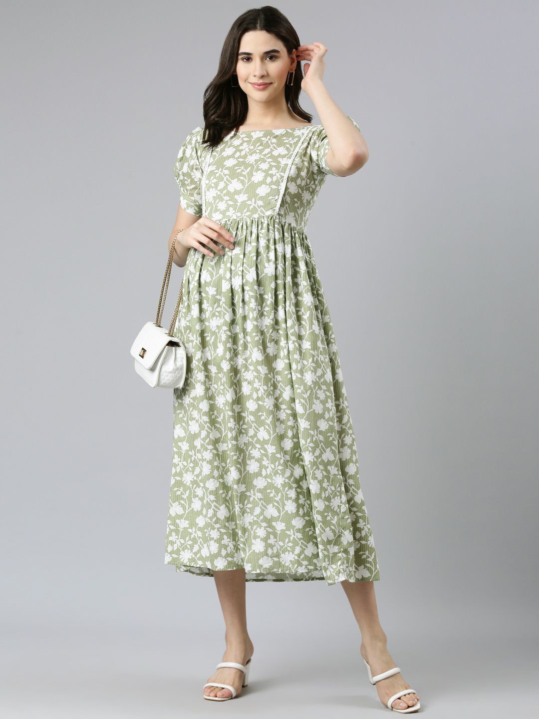 

Swishchick Floral Print Maternity A-Line Midi Dress, Olive