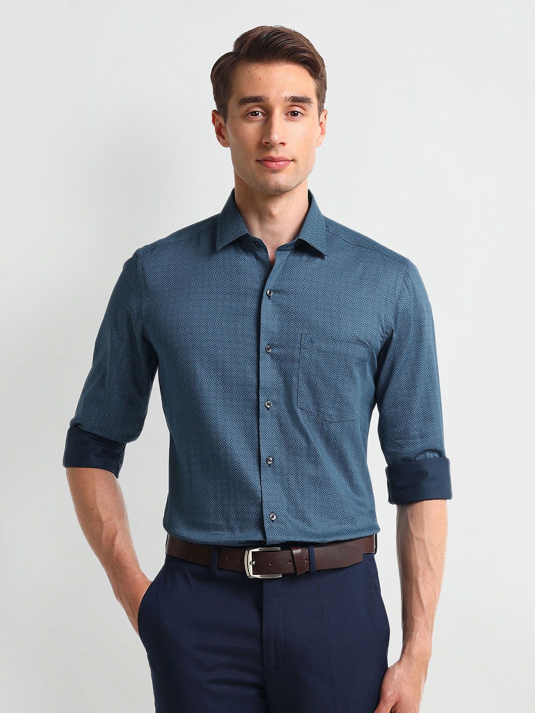 

Arrow Men Slim Fit Opaque Checked Formal Shirt, Blue