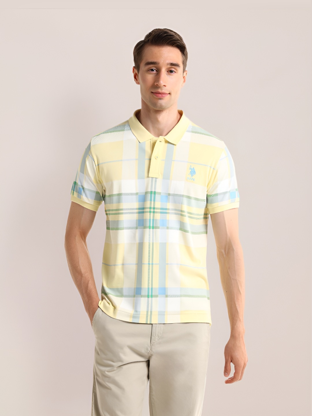 

U.S. Polo Assn. Men Striped Polo Collar Pockets Slim Fit T-shirt, Yellow