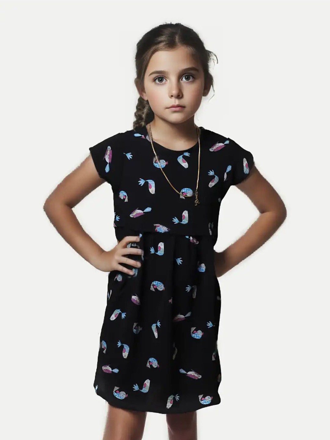 

BAESD Girls Printed Fit & Flare Dress, Blue