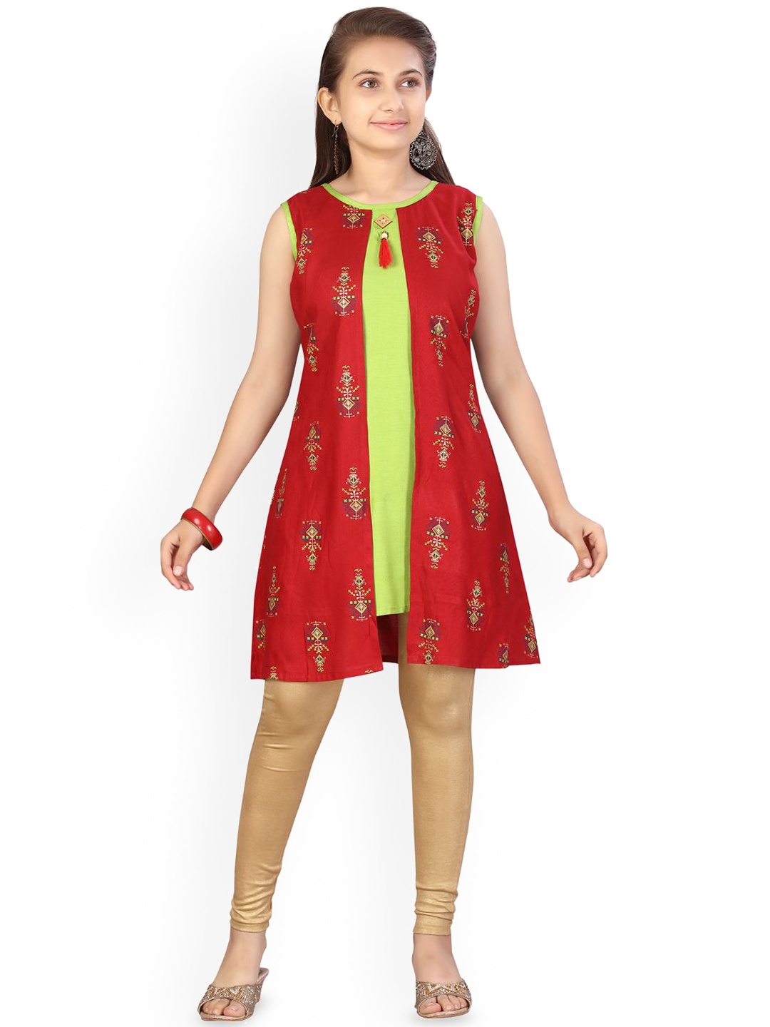 

BAESD Girls Floral Embroidered Thread Work Kurta, Red