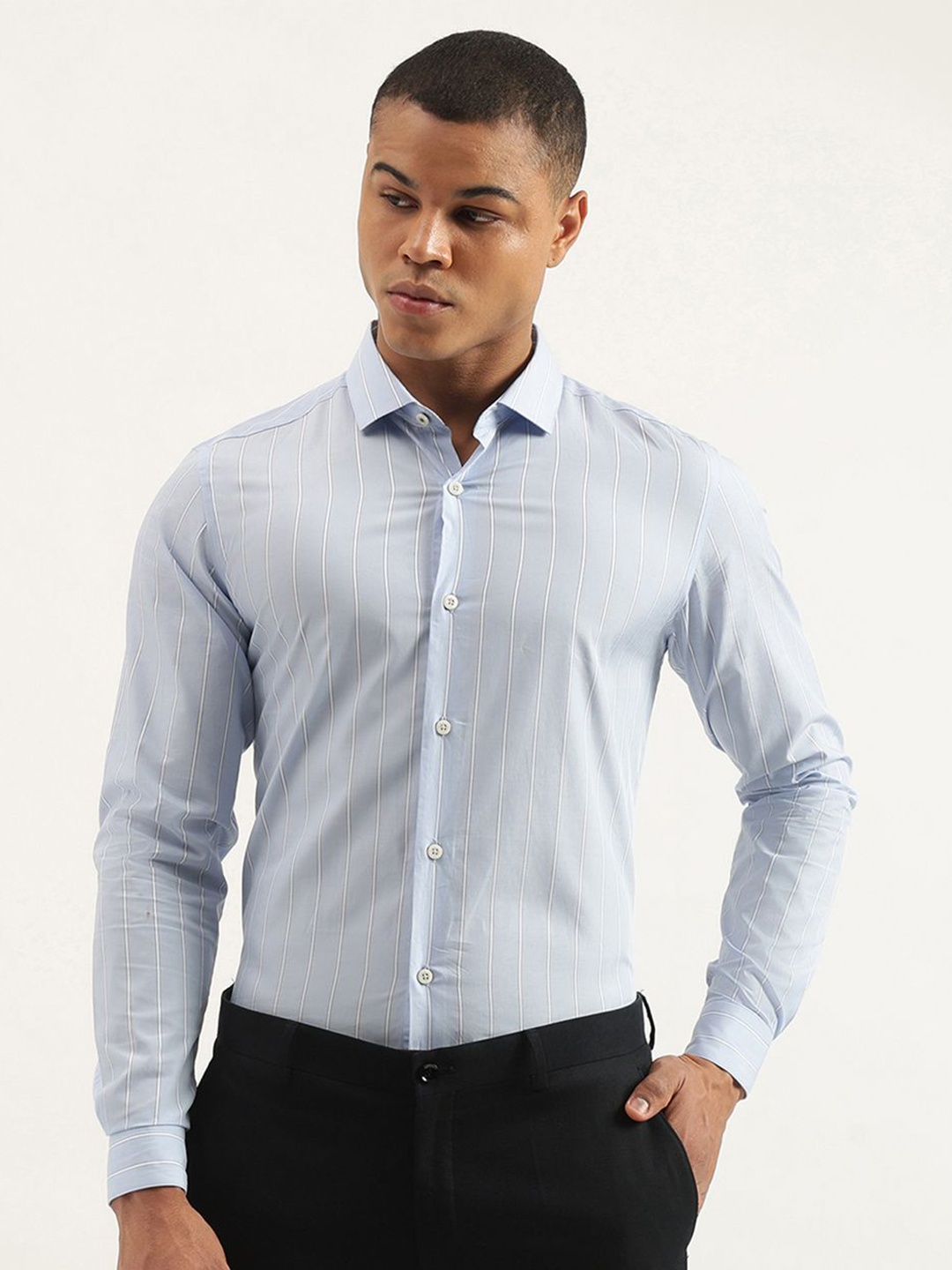 

United Colors of Benetton Men Spread Collar Striped Cotton Casual Shirt, Blue