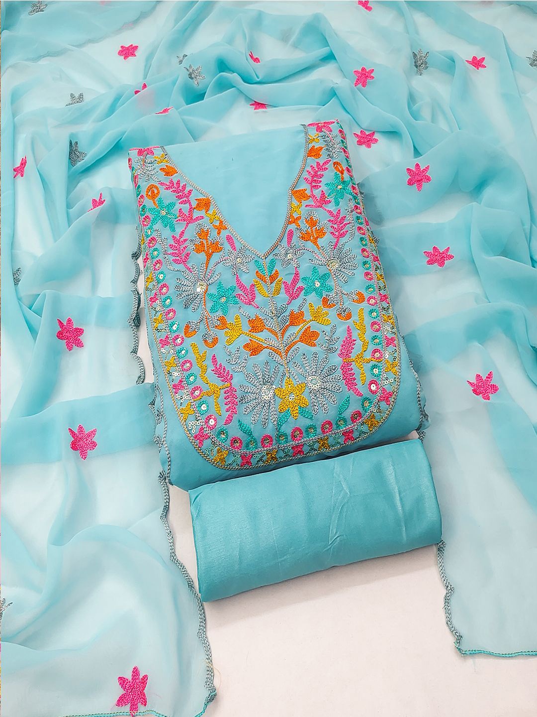 

Lilots Embroidered Unstitched Dress Material, Blue
