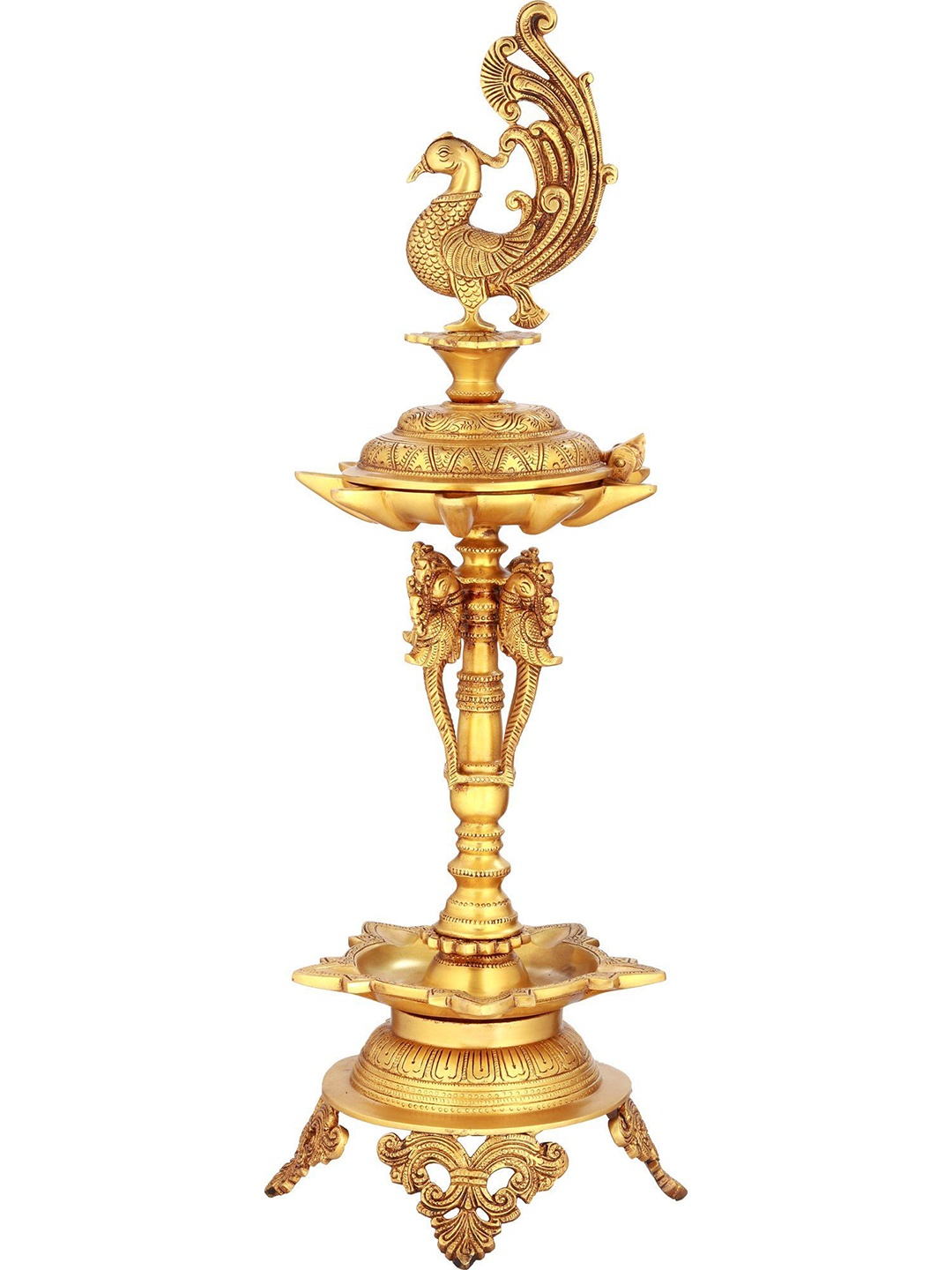 

Exotic India 24" Auspicious Puja Lamp in Brass - Made in India, Gold
