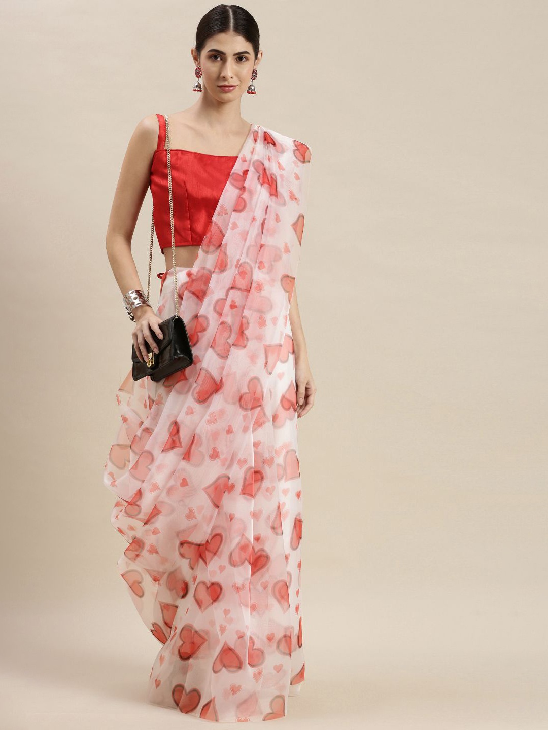 

KIMISHA Printed Geometric Organza Saree, White