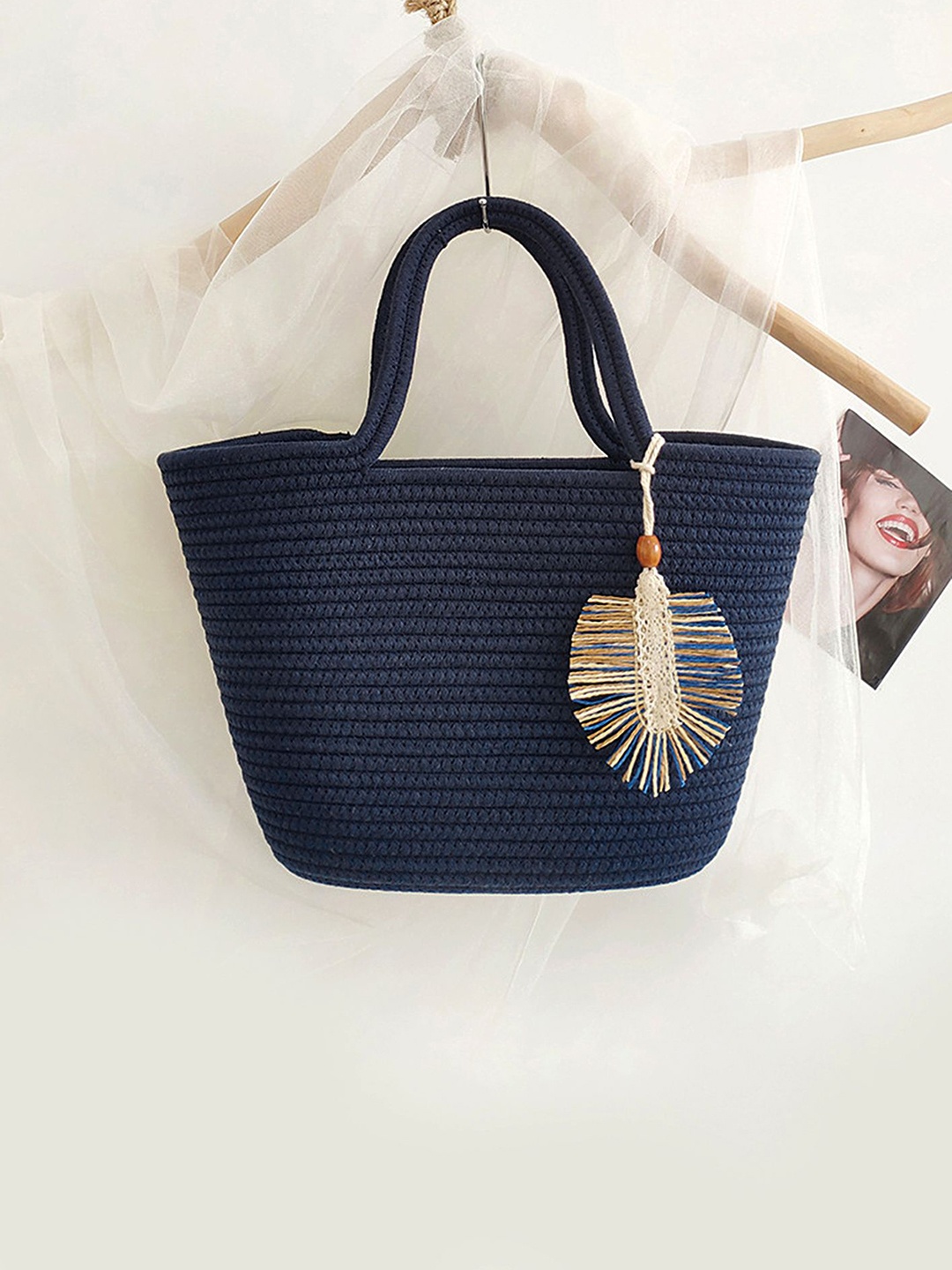 

LULU & SKY Oversized Shopper Shoulder Bag with Applique, Navy blue