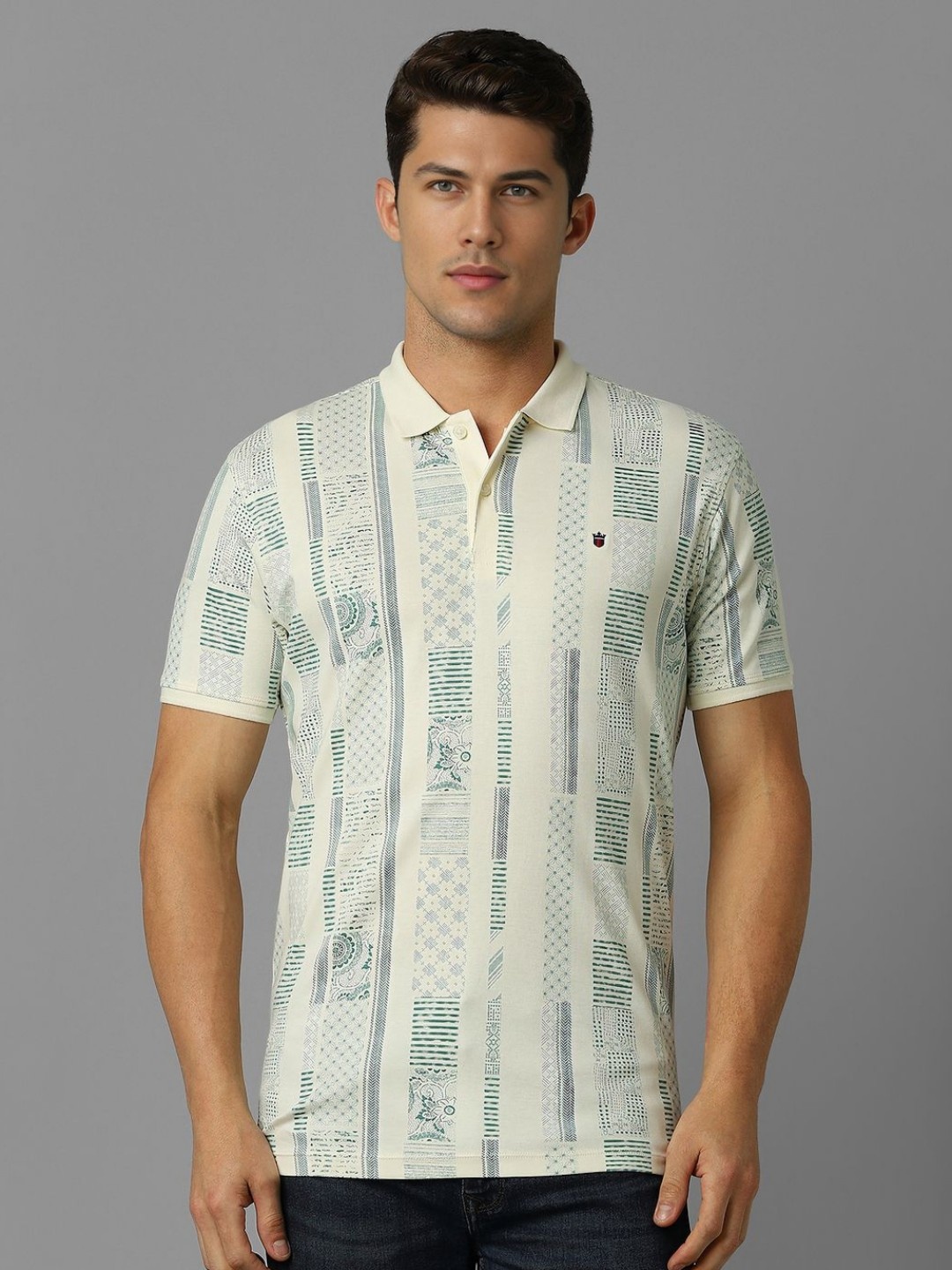 

Louis Philippe Jeans Men Polo Collar Pockets Slim Fit T-shirt, Cream