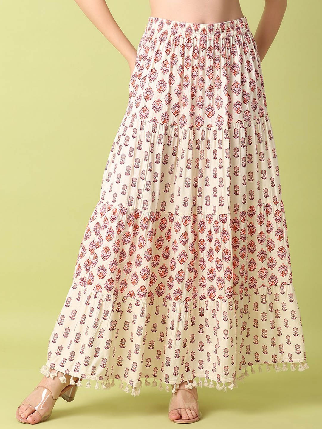 

UNLIMITED Women Floral Printed Flare Maxi Skirt, Off white