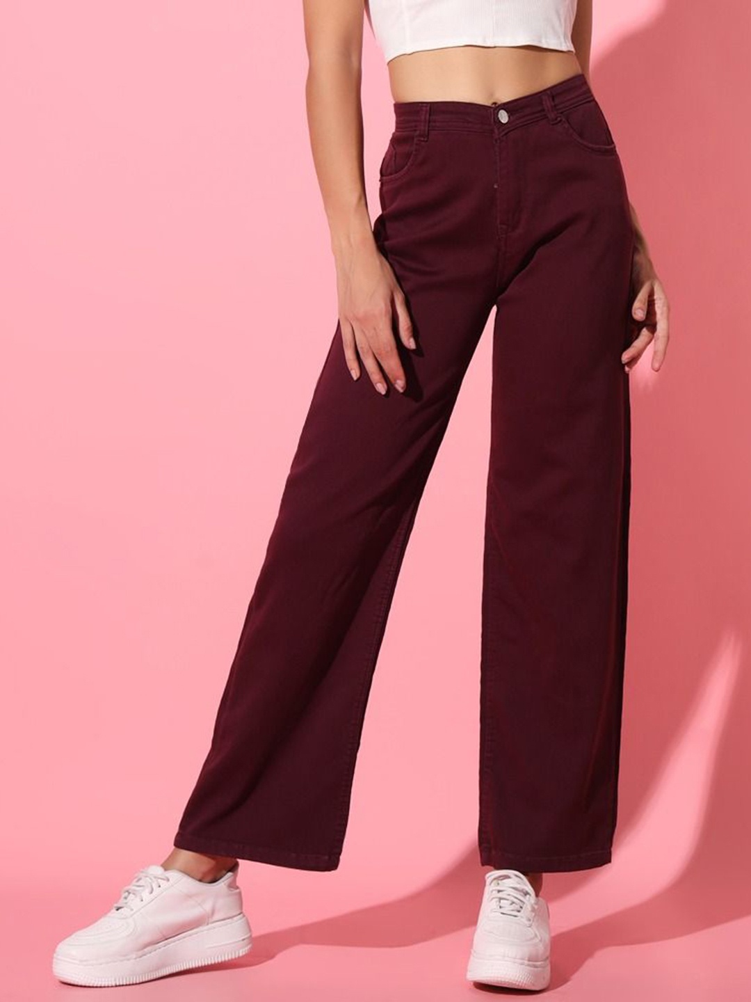 

BAESD Women Comfort High-Rise Slash Knee Jeans, Maroon