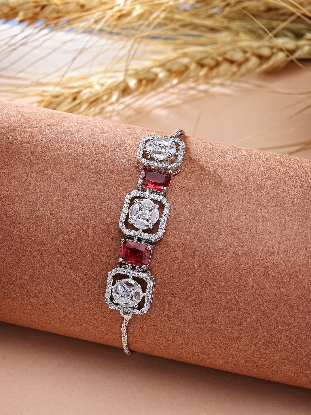 

ZENEME Rhodium-Plated American Diamond Wraparound Bracelet, Silver