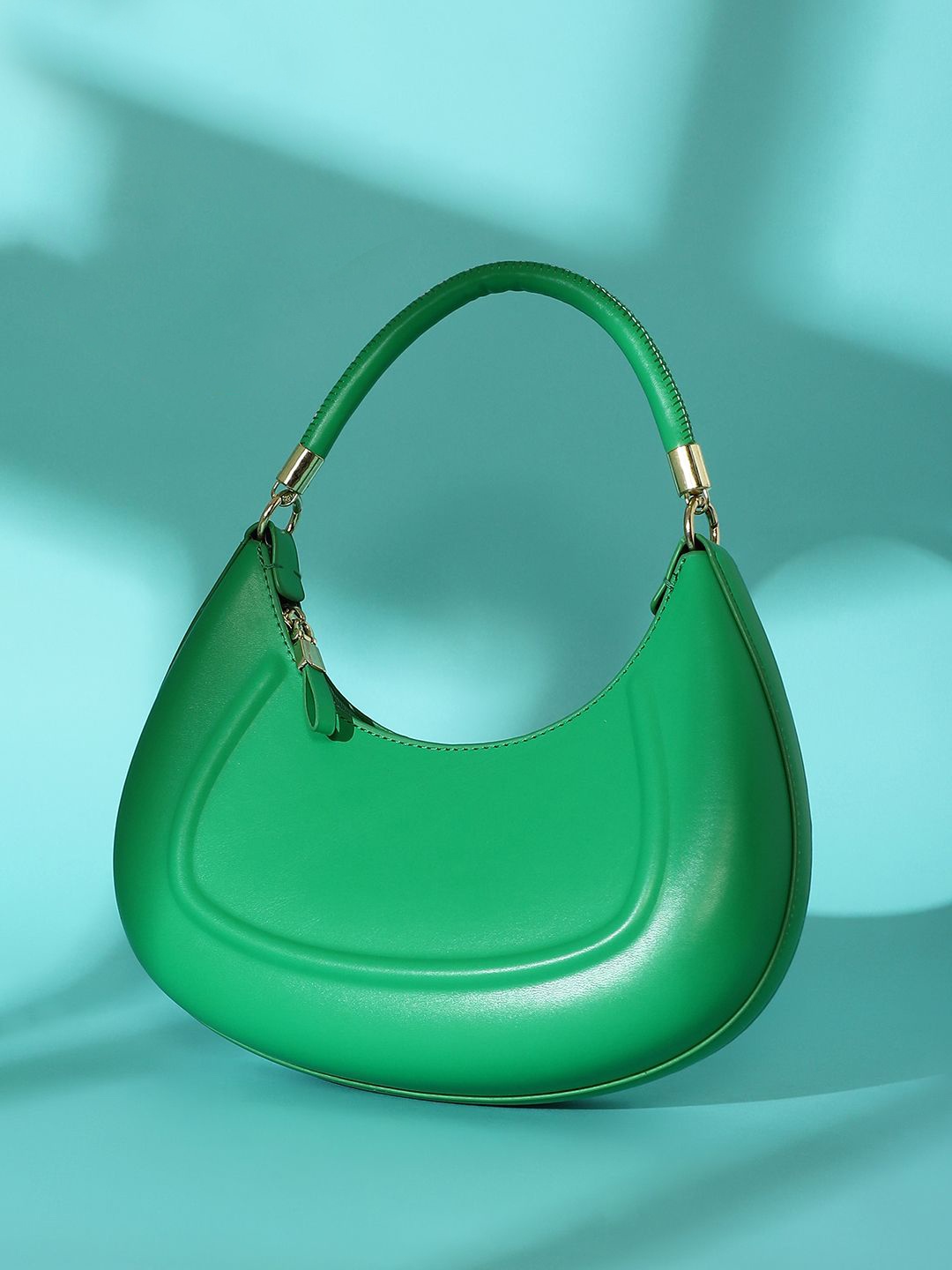 

HAUTE SAUCE by Campus Sutra Colourblocked Leather Structured Hobo Bag, Green