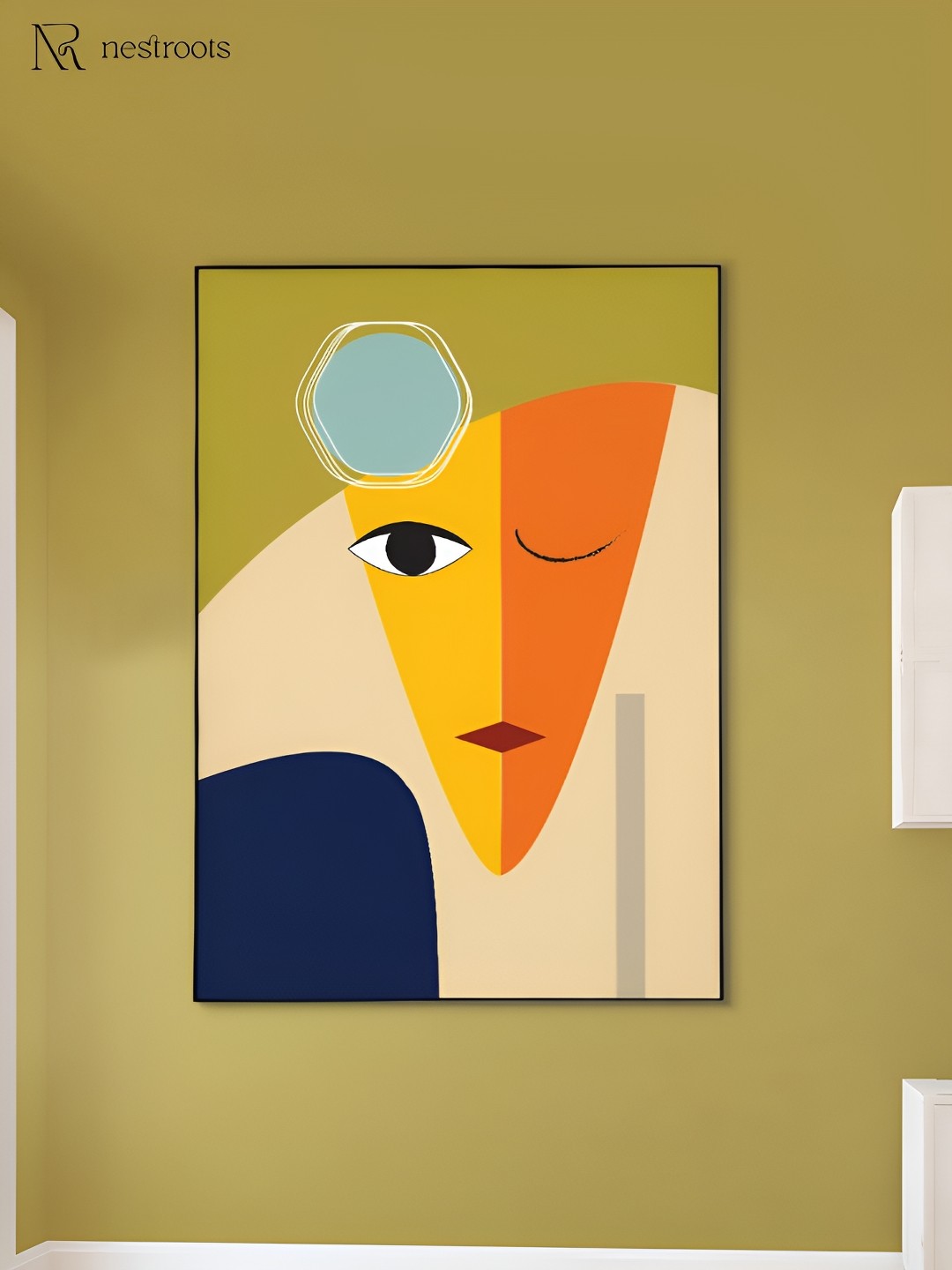 

nestroots Beige & Green Vibrant Abstract Face Artwork Canvas Wall Art