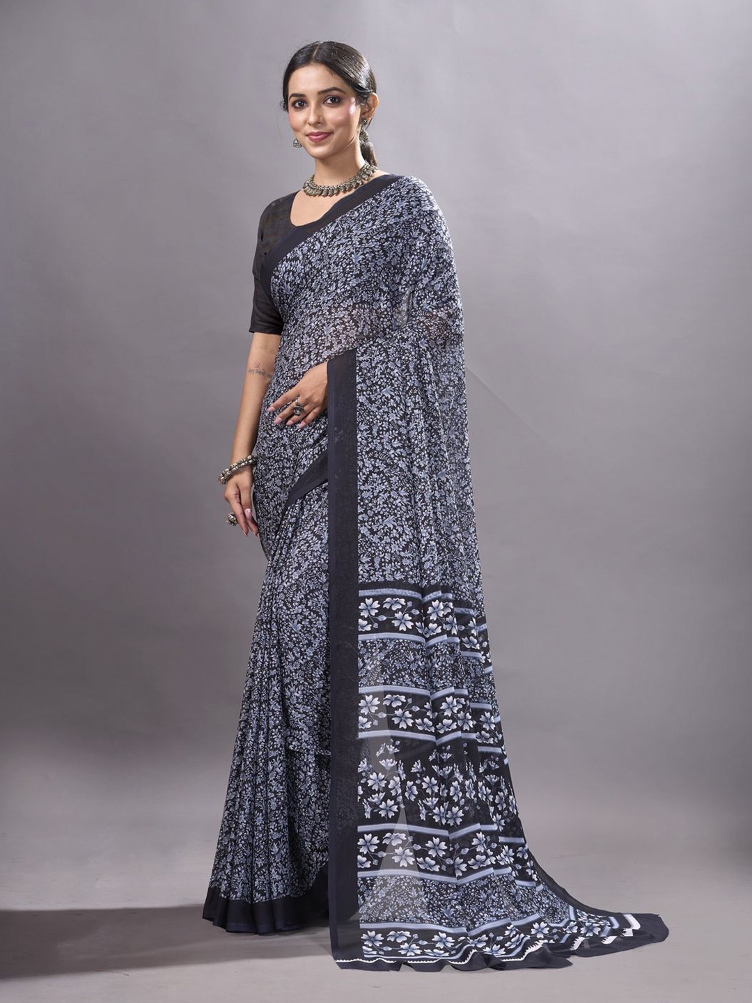 

NIRMAL CREATION Floral Saree, Grey