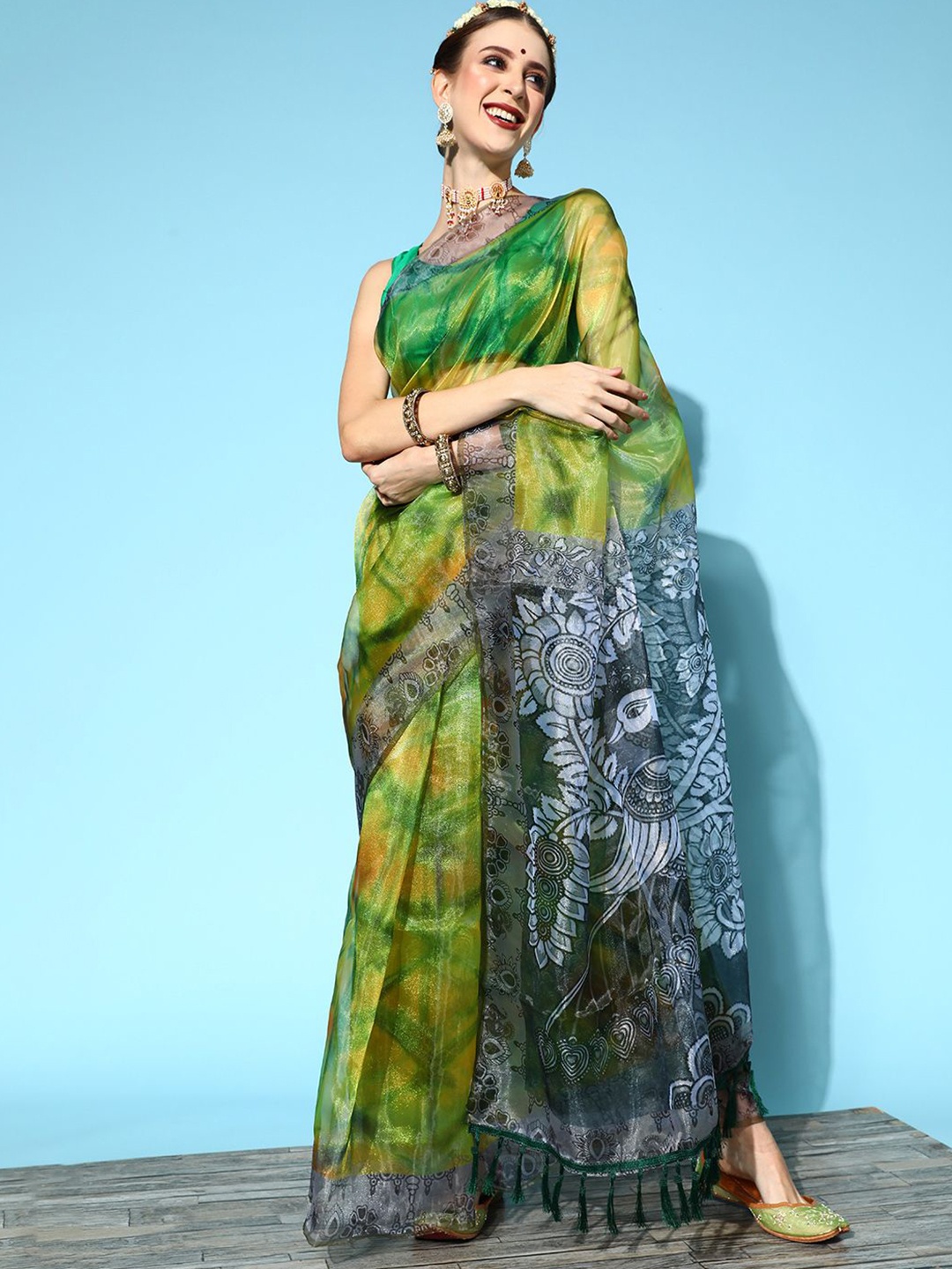 

KIMISHA Floral Organza Saree, Yellow