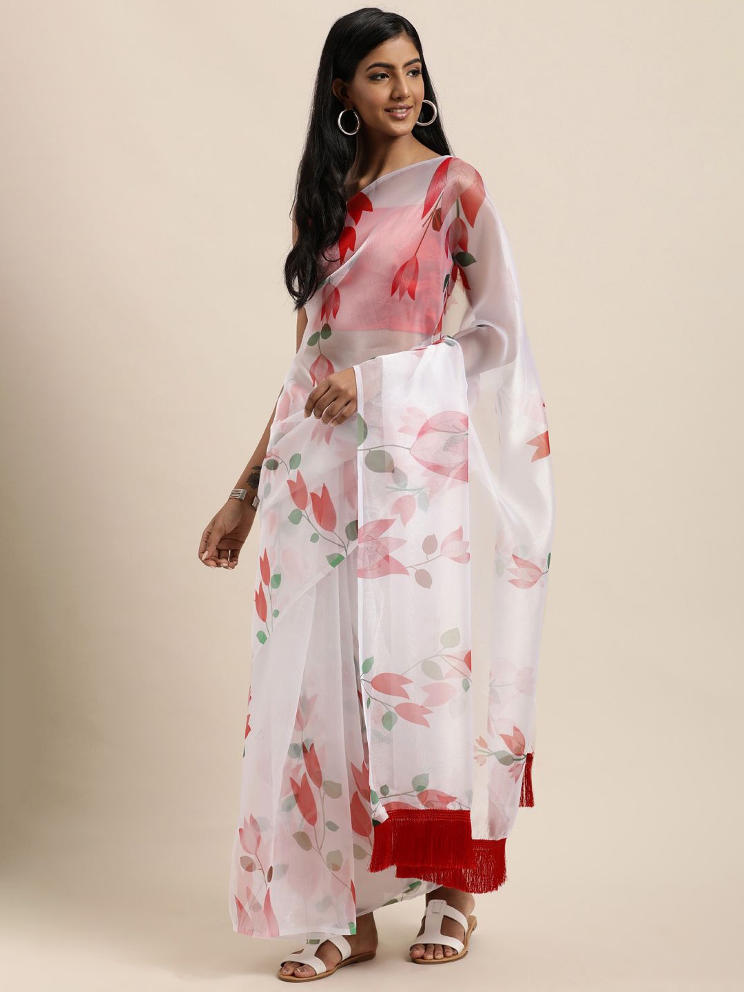 

KIMISHA Floral Organza Saree, White
