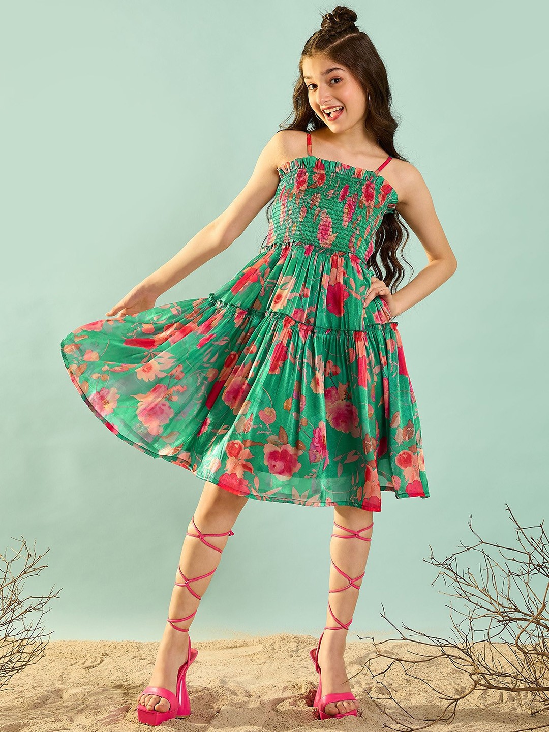 

Cherry & Jerry Floral Print Fit & Flare Dress, Green
