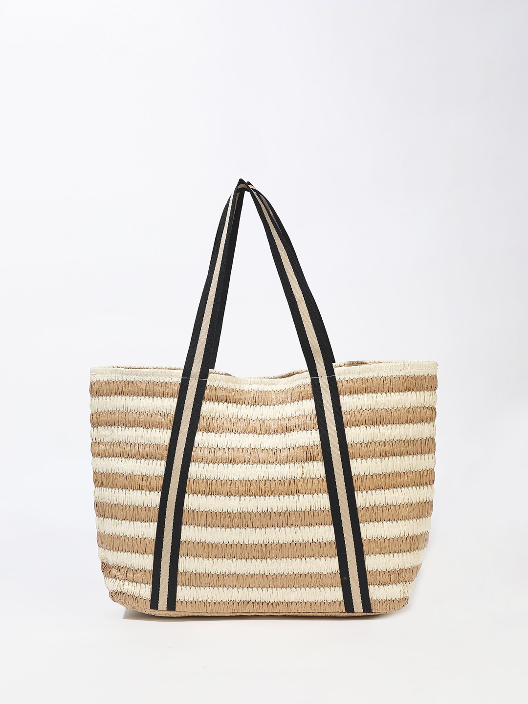 

LULU & SKY Striped Structured Shoulder Bag with Tasselled, Off white