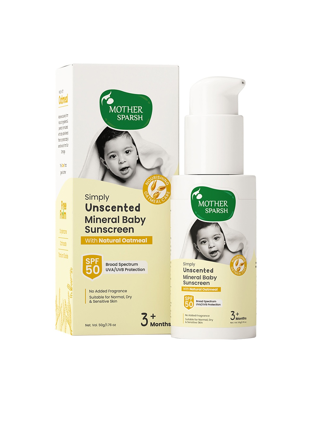 

Mother Sparsh SPF 50 Simply Unscented Mineral Baby Sunscreen - 50g, Transparent