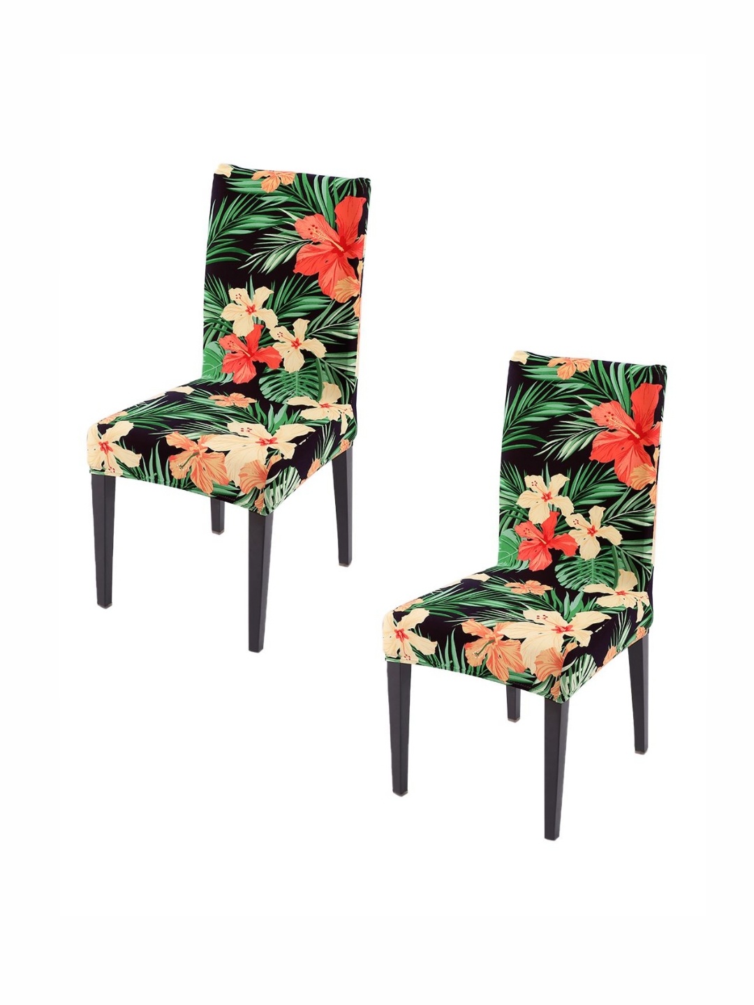 

HOKIPO Set Of 2 Green & Orange Printed Chair Covers