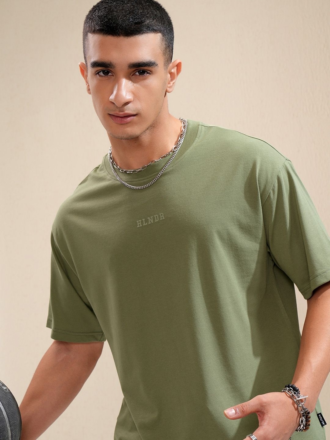 

HIGHLANDER Men Round Neck Brand Logo Relaxed Basic Tshirt, Olive