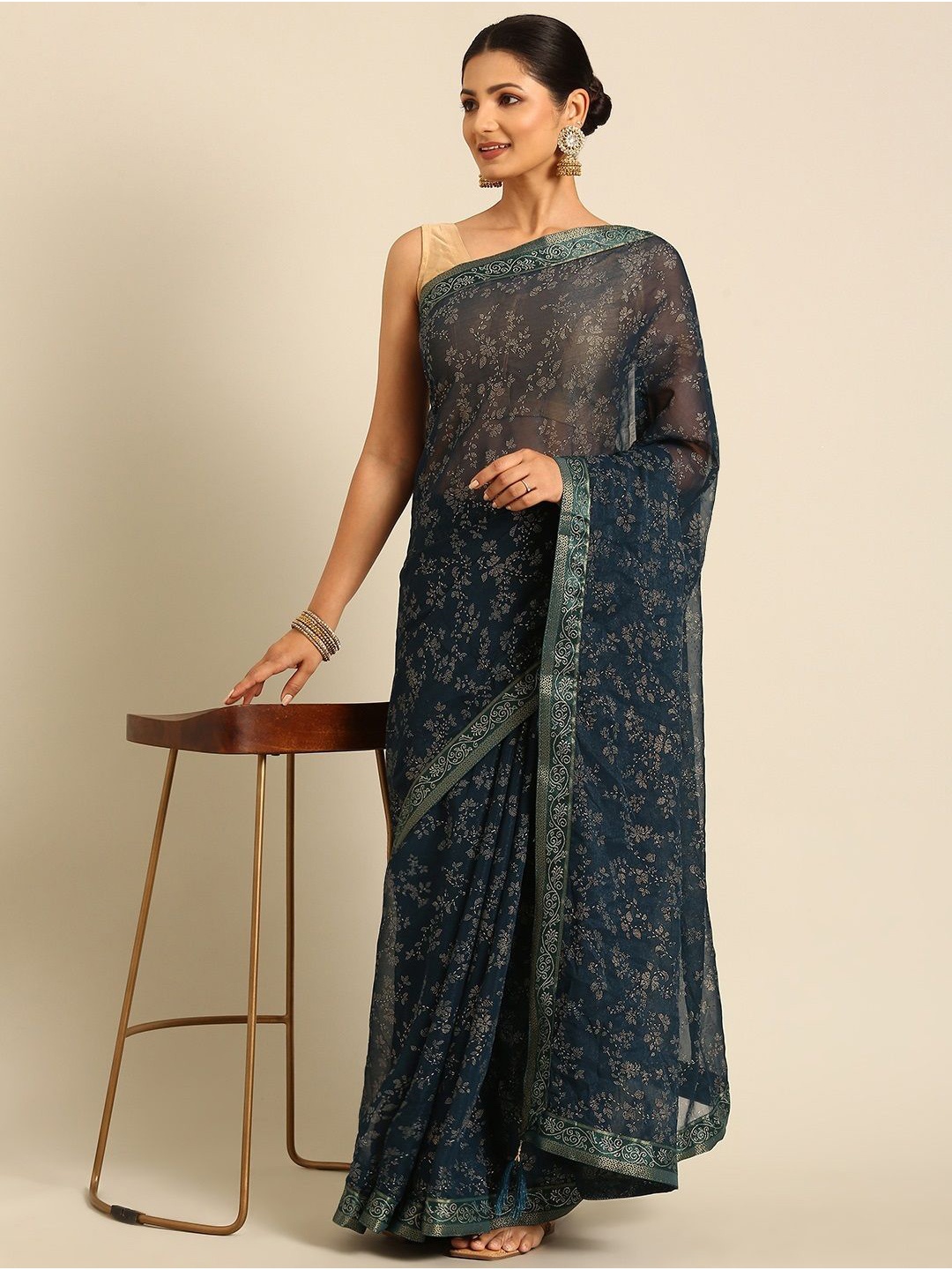 

all about you Floral Mukaish Saree, Blue