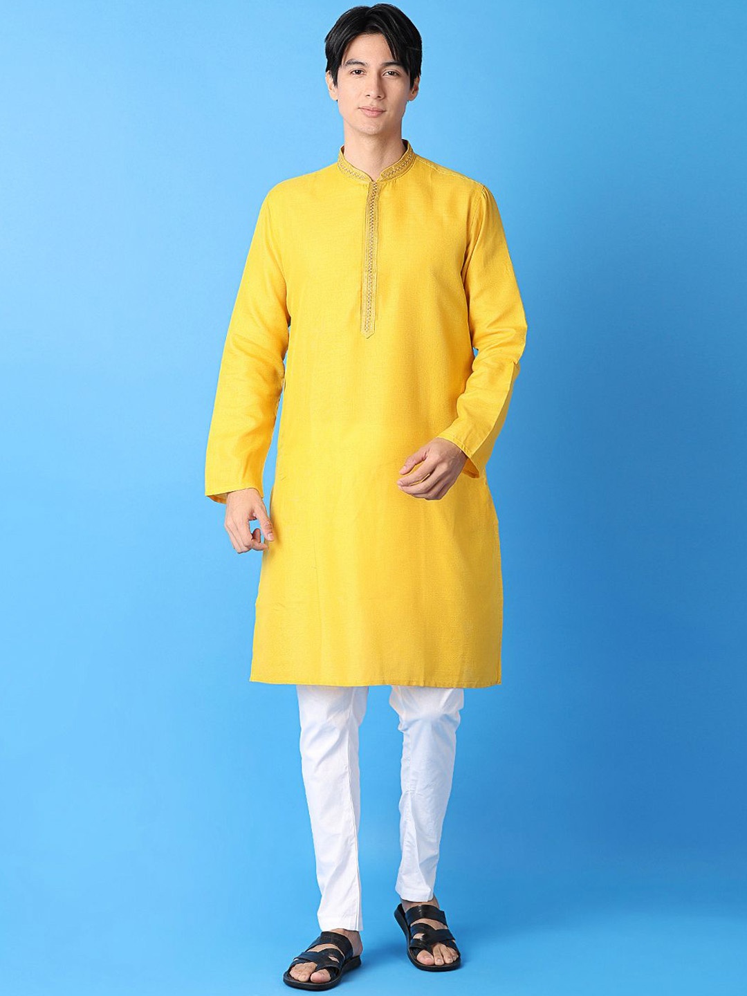 

V-Mart Men Regular Pure Cotton Kurta with Pyjamas, Yellow