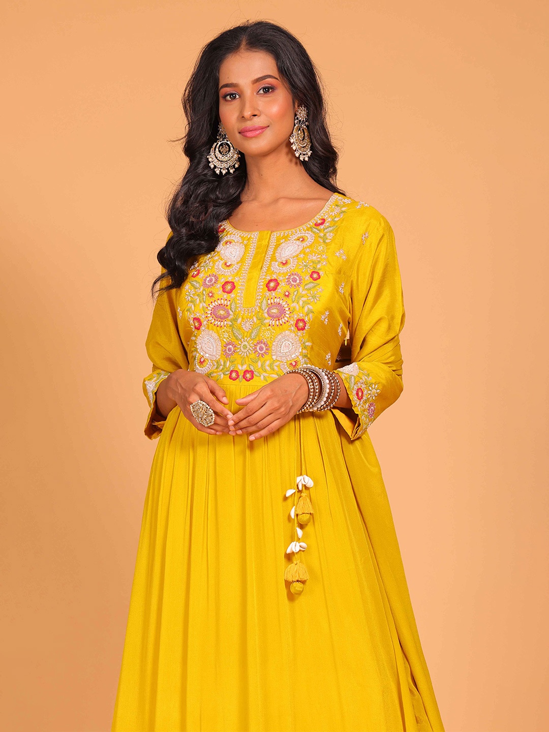 

Morchari Ethnic Motifs Fit & Flare Maxi Ethic Dress With Dupatta, Yellow