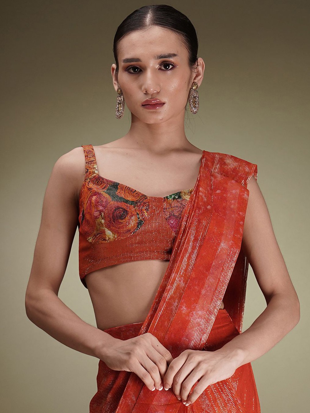

Breathe by Aakanksha Singh Embellished Dyed Pure Georgette Saree, Orange