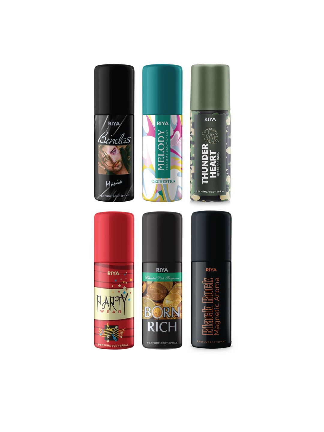 

RIYA Set of 6 Long Lasting Perfume Body Spray- 40 ml Each, Multi