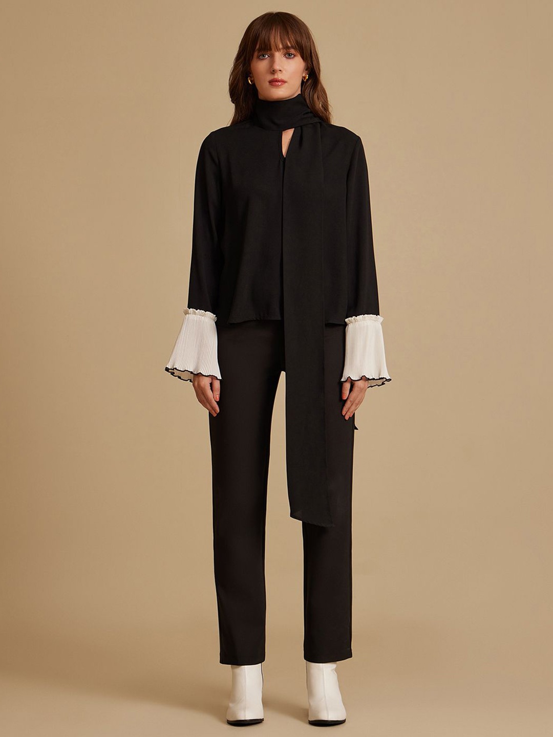

Kazo Mandarin Collar Longline Top, Black