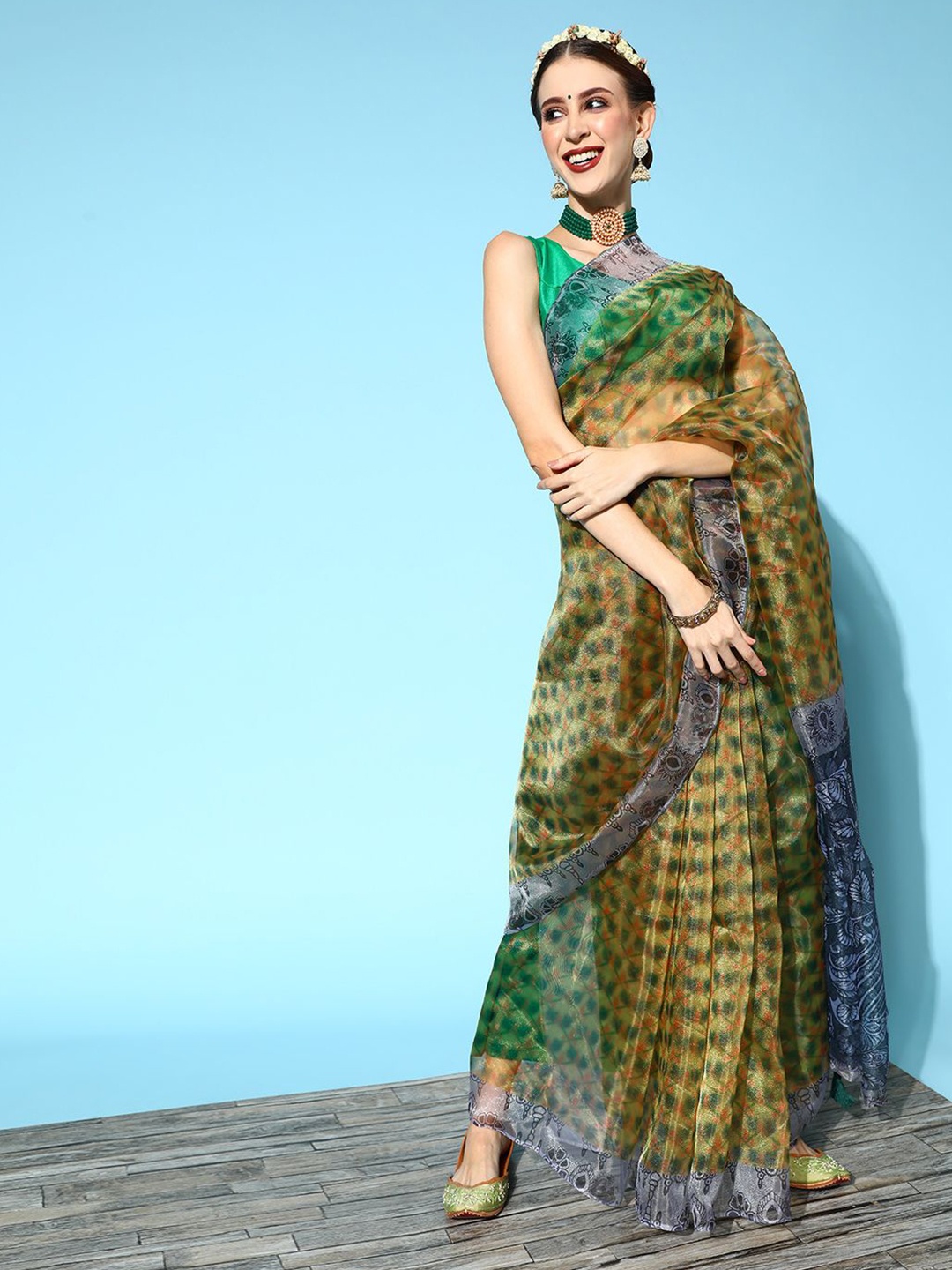 

KIMISHA Floral Organza Saree, Yellow