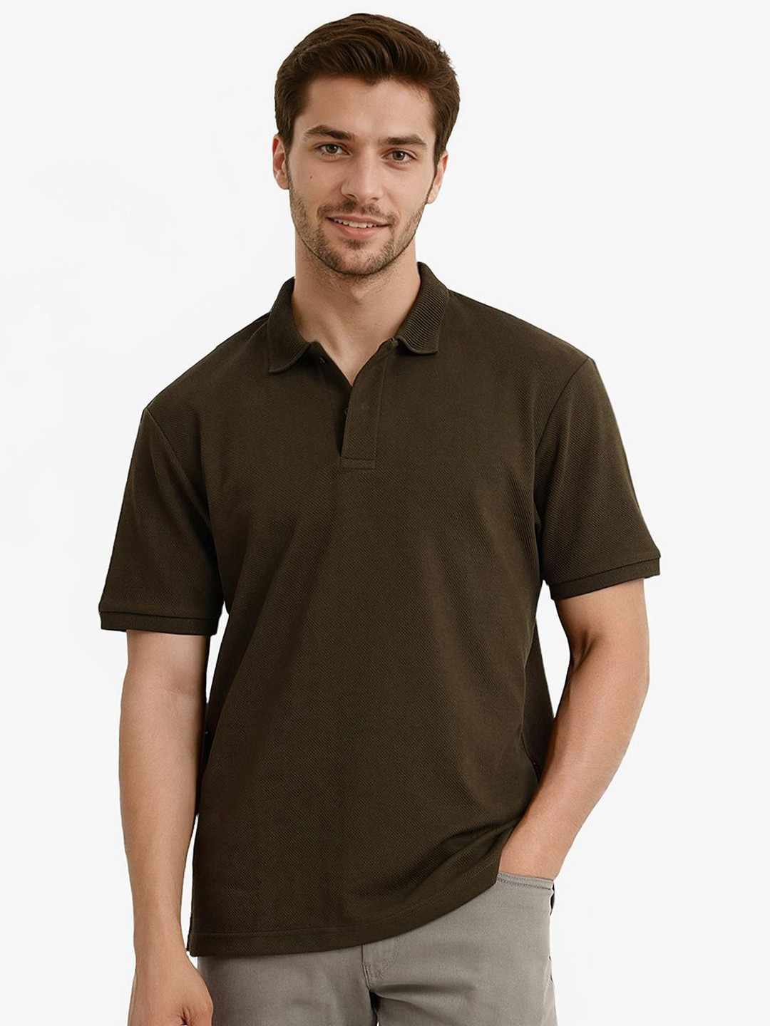 

RARE RABBIT Men V-Neck Drop-Shoulder Sleeves Pockets T-shirt, Olive