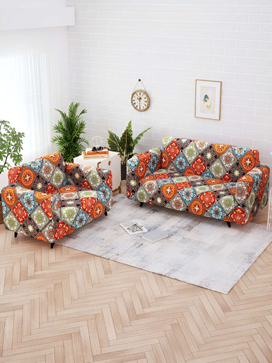 

Story@home Orange & Green Printed 5 Seater Stretchable Sofa Cover With Arms