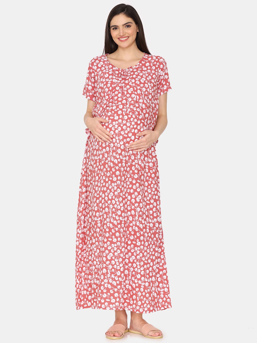 

Coucou by Zivame Printed Maxi Nightdress, Pink