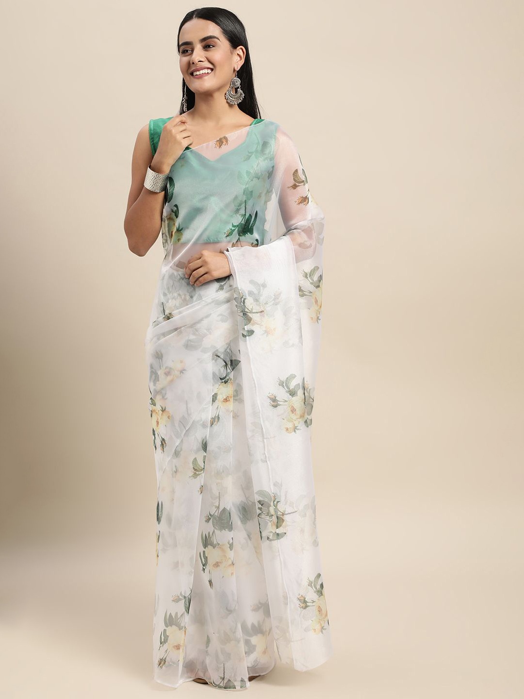 

KIMISHA Floral Organza Saree, White