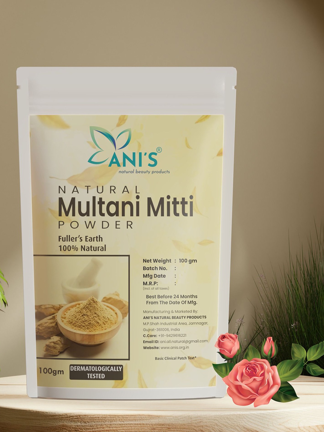 

ANI'S Natural Set Of 2 Multani Mitti Powder With Rose Water -100Gm Each, Grey