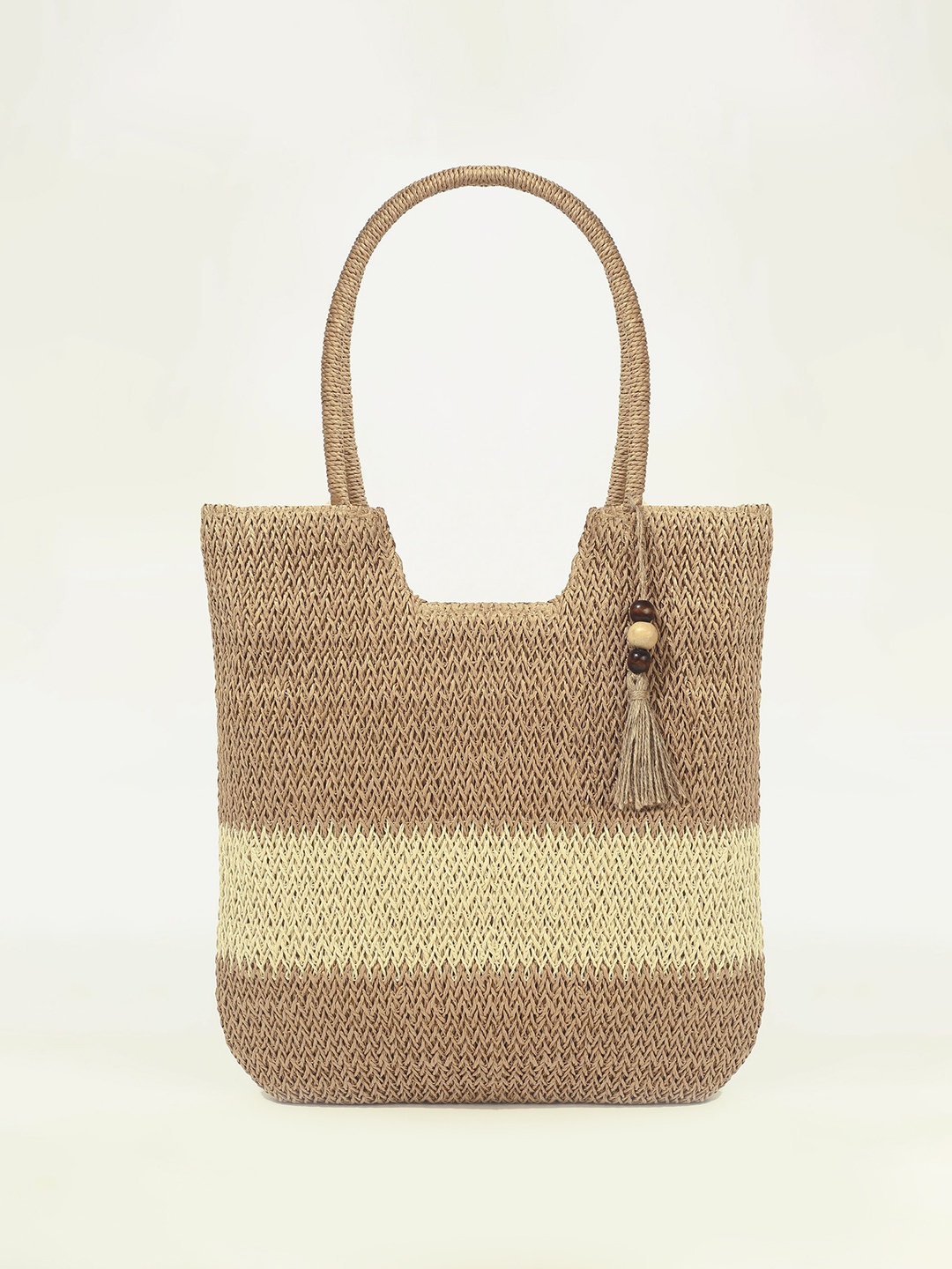 

LULU & SKY Structured Handheld Bag with Tasselled, Khaki