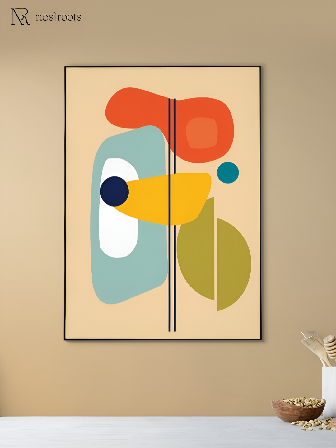 

nestroots Blue & Orange 1 Piece Canvas Abstract Wall Paintings