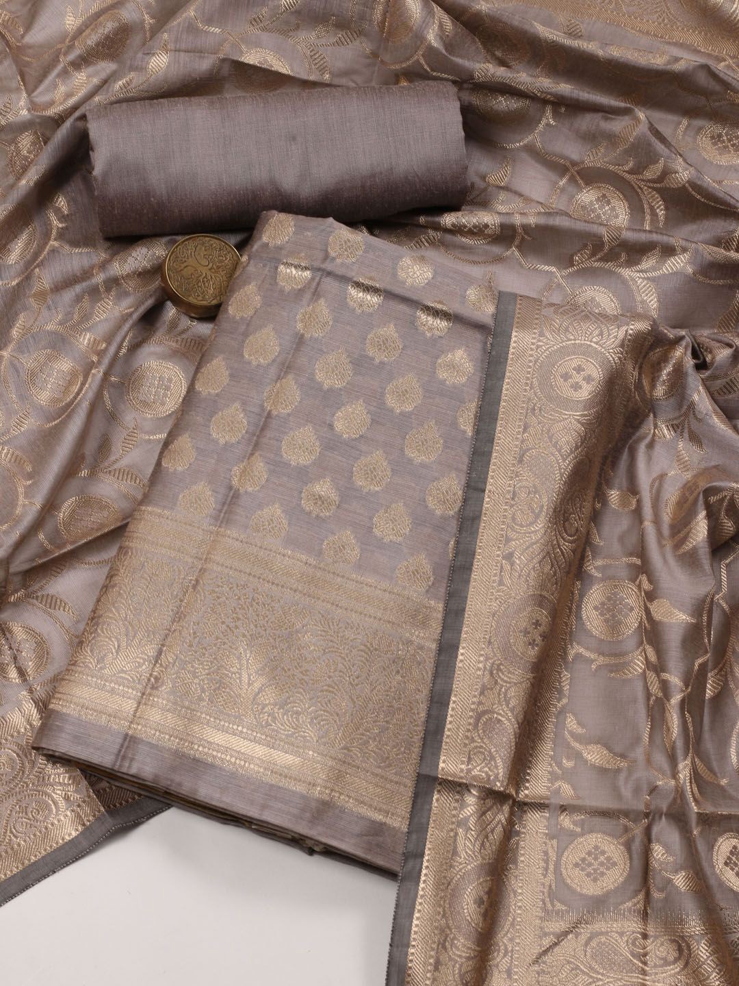 

Meena Bazaar Art Silk Unstitched Dress Material, Brown