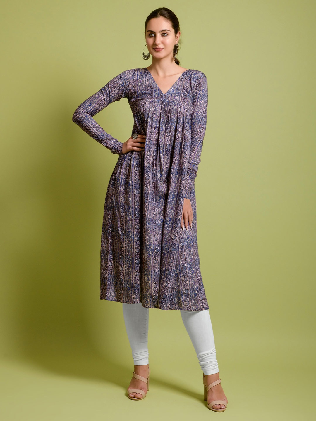 

SAZRIKA Printed A-Line Kurta, Blue