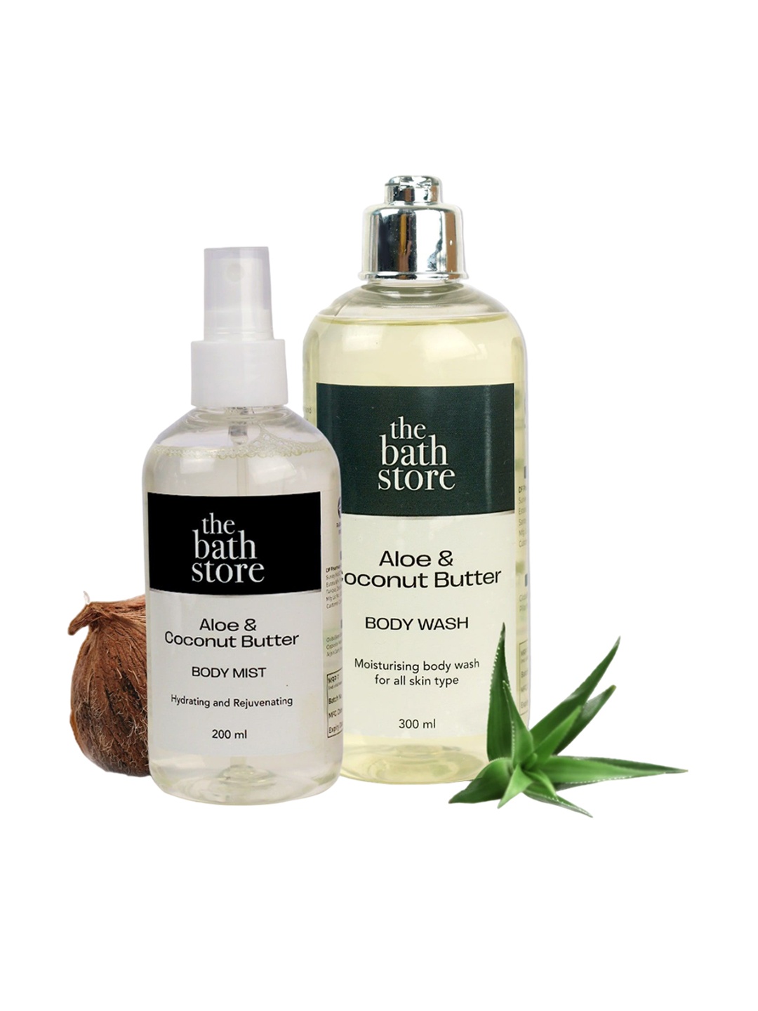 

The Bath Store Aloe & Coconut Butter Body Wash 300ml & Body Mist 200ml Combo, Transparent