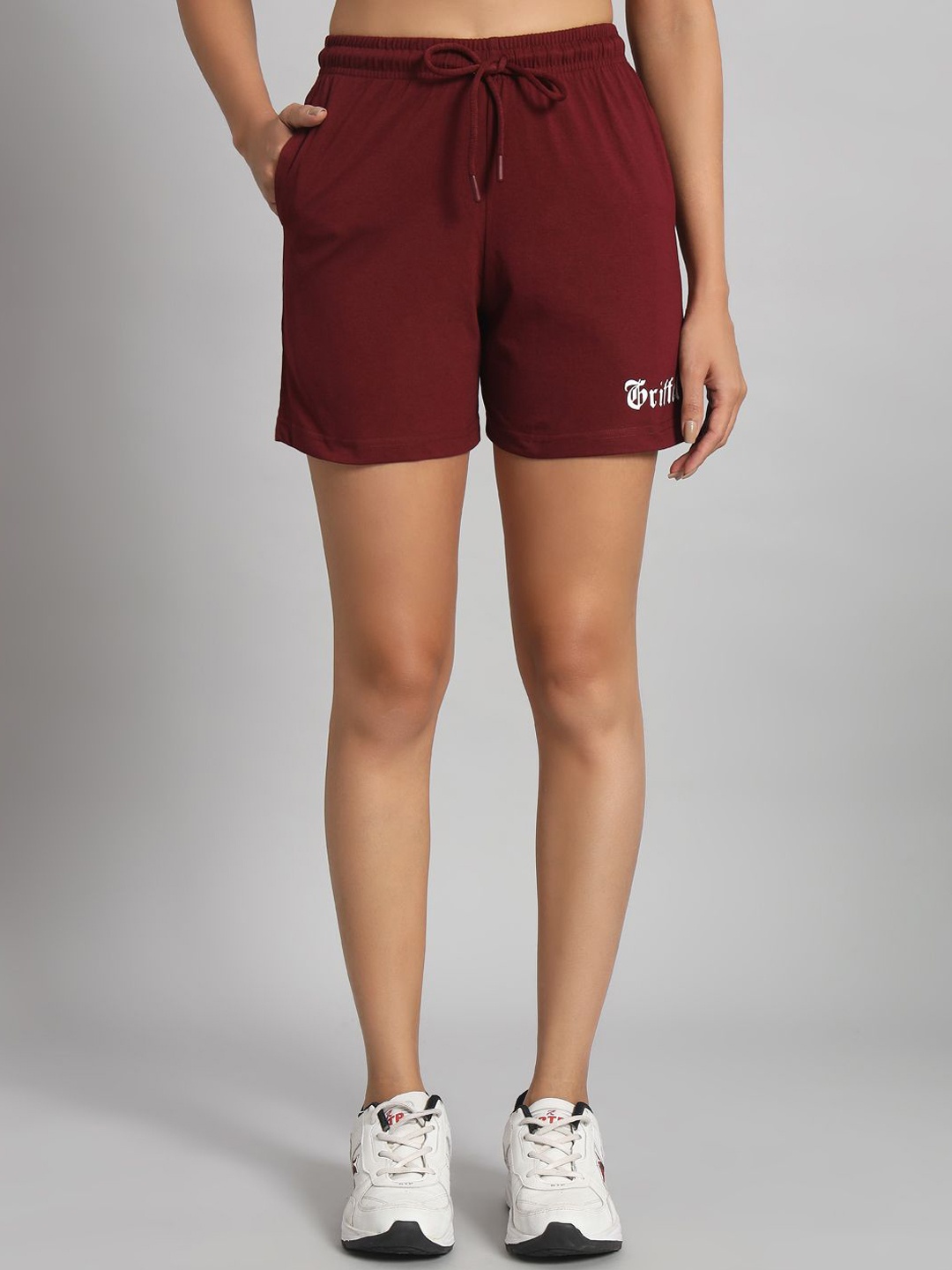 

GRIFFEL Women High-Rise Sports Shorts, Maroon