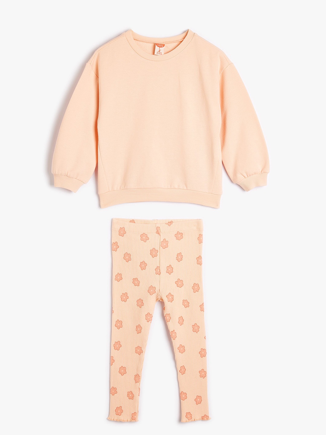 

Koton Girls Round Neck Long Sleeves T-shirt with Trousers, Pink