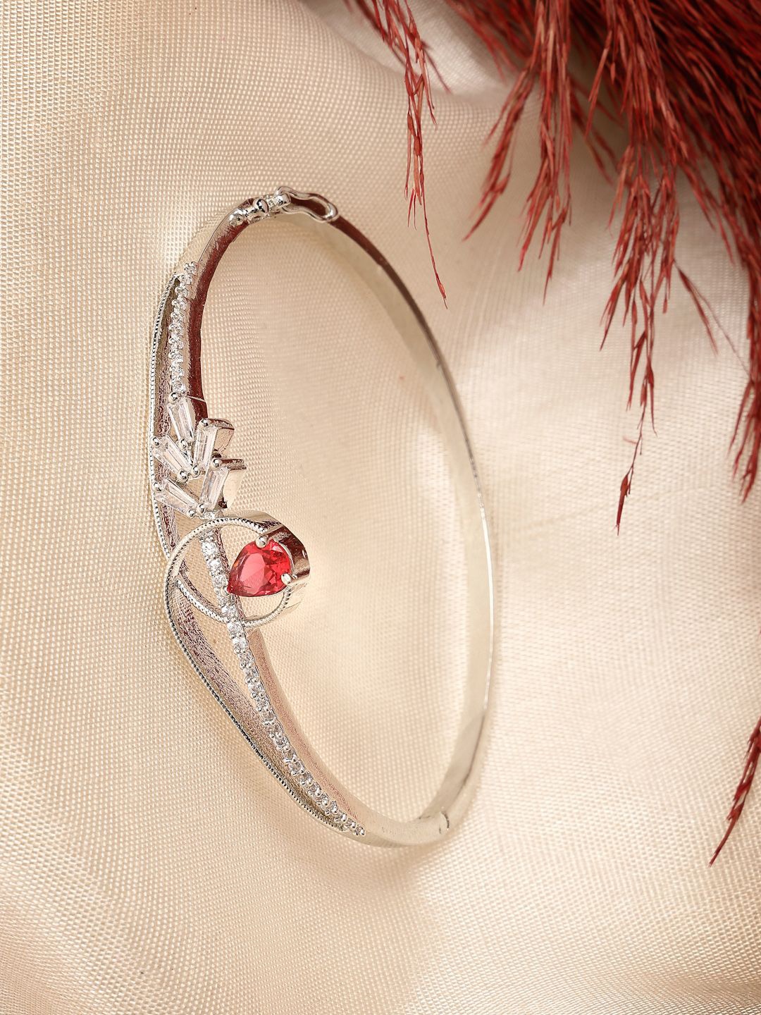 

ZENEME American Diamond Rhodium-Plated Bangle-Style Bracelet, Silver