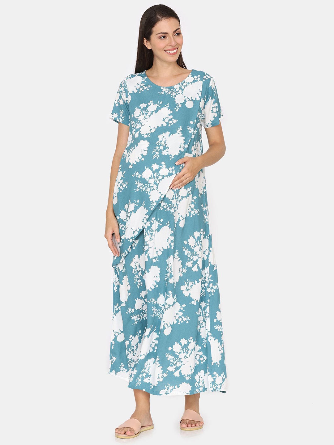 

Coucou by Zivame Printed Maxi Nightdress, Blue